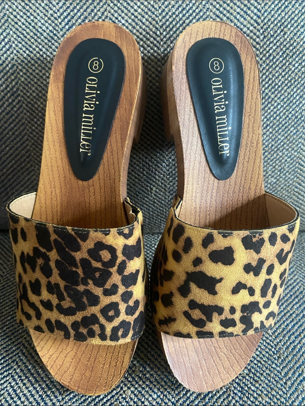 Olivia Miller Leopard-Print Slide Mules in Tan and Black